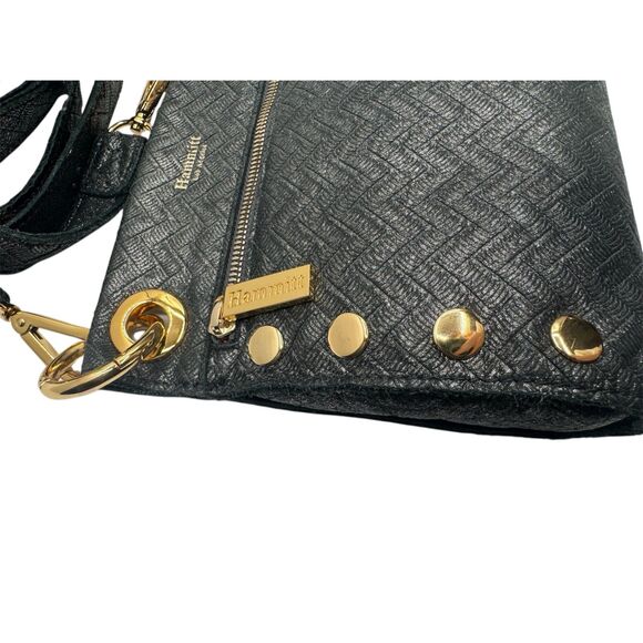 Hammitt Tony Small Black Chevron Leather Crossbody Bag Polished Gold - Picture 7 of 15